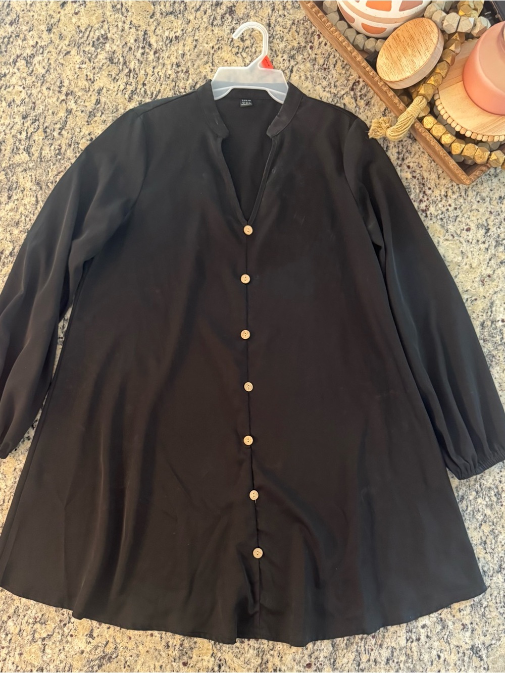 Black Button-Front Long Sleeve Women's Dress